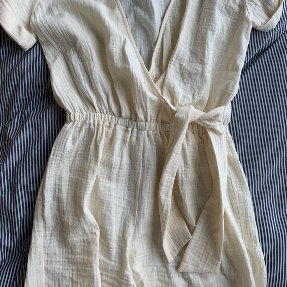 Monrow Gauze Wrap Romper in Buttercream - Picture 5 of 7